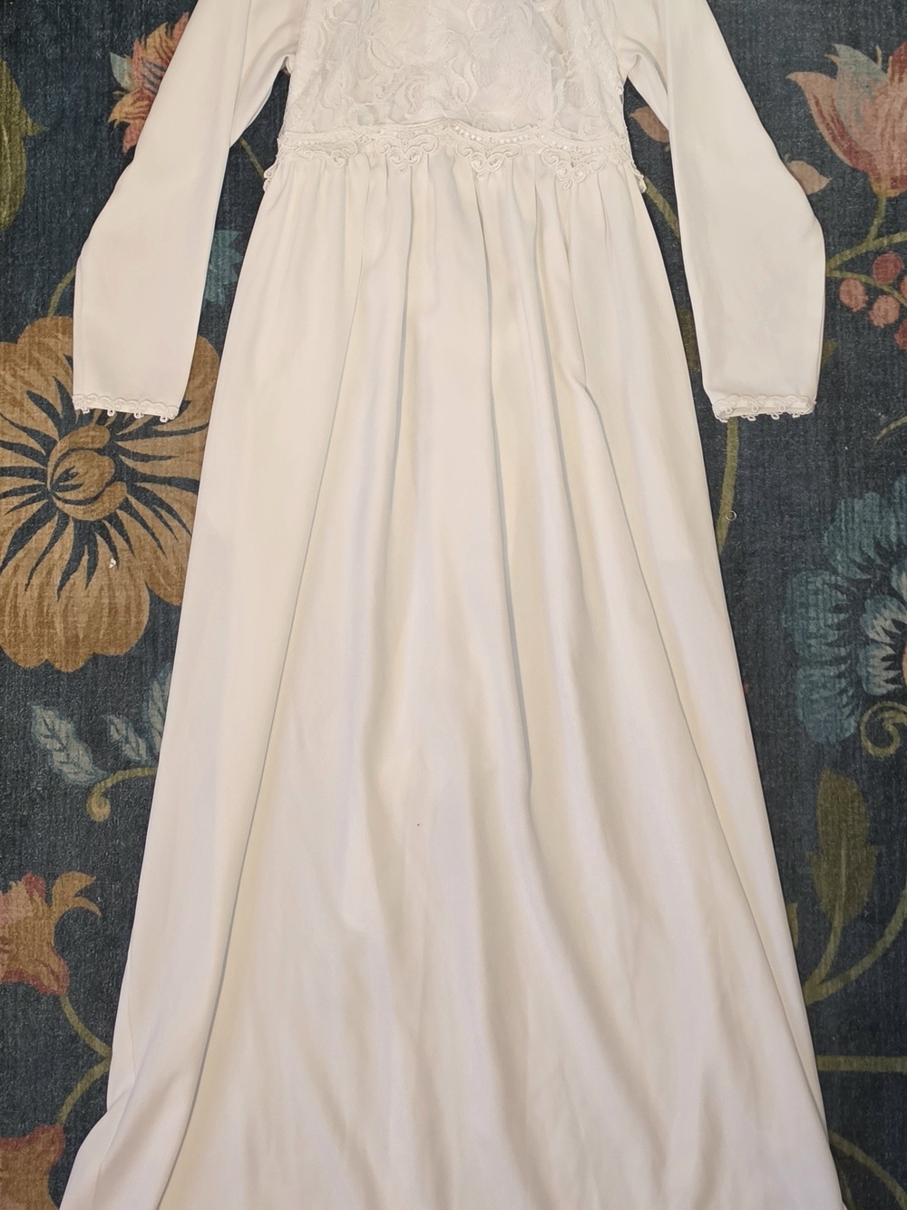 Girls' White Long Sleeve Lace Bodice Dress